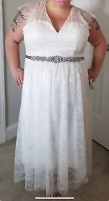 Morilee Casual Wedding Dress Ivory Bridal Size 22 Lace Tea Length Lightweight • $150