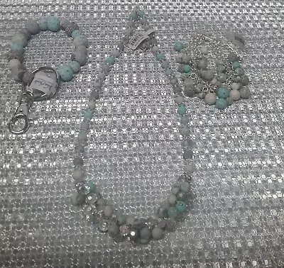 Lot Of 3 Viva Beads Jewelry Necklace Bracelet & Keychain Light Blue Clear & Gray • $8