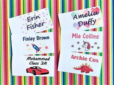 Personalised Waterproof Sew In Name Labels/ Tags - Colour - Unicorn Dinosaur • £4.25