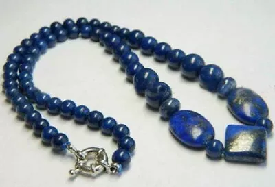 Real Natural Dark Blue Egyptian Lapis Lazuli Gemstone Beads Pendant Necklace 18  • $4.05