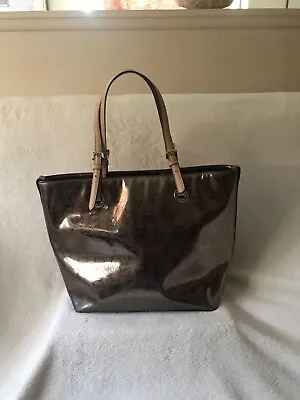 Michael Kors Grab Bag Convertible Tote Bag MK Signature MIRROR METALLIC COCOA • $125