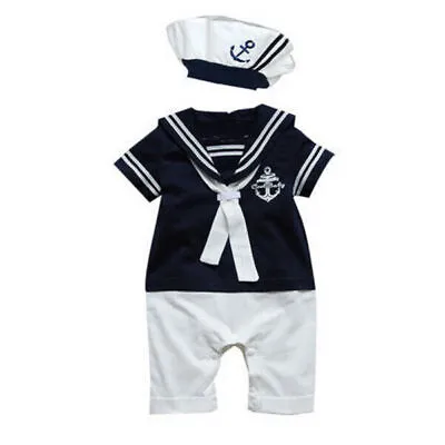 BABY BOYS SAILOR NAVY ROMPER HAT SET SUIT GROW OUTFIT COSTUME CLOTHES OUTFITS Uk • £14.99