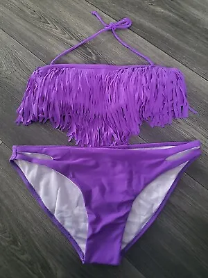 £6 • Buy Ladies Purple Halter Fringe Tassel Bikini Set Pool Summer Beach Holiday XL 14/16