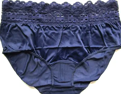 Olga Secret Hug Midnight  Blue Scalloped Lace Silky Hipster Panty~7/l • $7.99