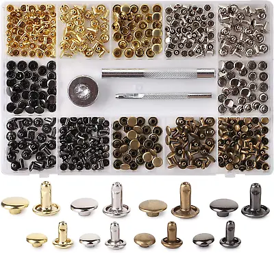 240-Piece Leather Rivets Kit: 4 Colors 2 Sizes Tubular Metal Studs Fixing Tools • $10.95