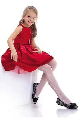 Girls Kids Sheer White Patterned Tights 20 Denier Kids Party Holy Communion   • £4.60