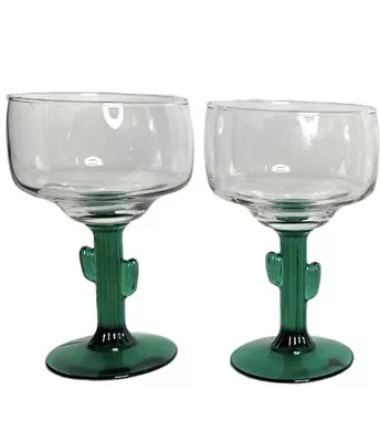 Vintage Cactus Stemmed Margarita Martini Glasses Set Of 2 Cocktail Drink • $14