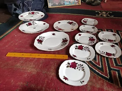 Vintage Bone China Cake Stand And Plates Colclough Roses 11 Pieces  Ridgway  • £20