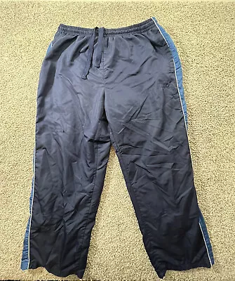 Vintage 90s Starter Mens L Lined Wide Leg Windbreaker Pants Navy Blue • $28.88