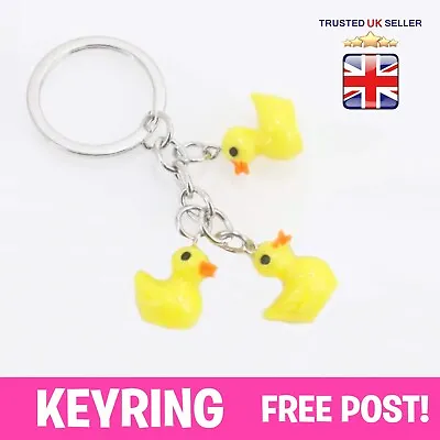 Cute Yellow 3 Ducks Duckling Animal Keyring Key Ring Bag Tag Novelty Charm Gift • £1.49