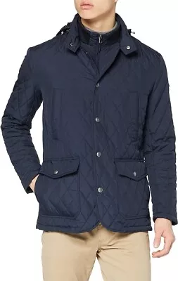 Mens Hackett London Quilted Zip Out Jacket Blazer Style Hooded Size S • $124