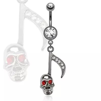 Belly Button Ring Steel Hematite Vintage Music Note Skull Gems Dangle Navel • $11.79