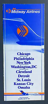 Midway Airlines Timetable Effective July 15 1981 • $3.99