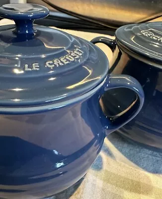 A Pair Of Le Creuset Lidded Soup Bowls Blue L904 • £21