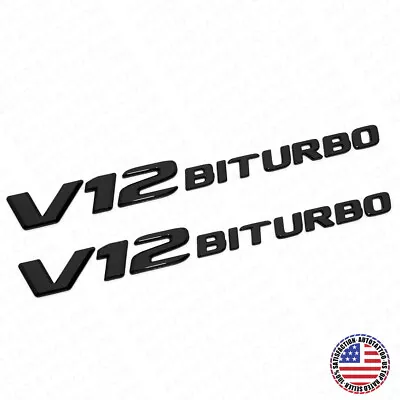 2pcs 17+ V12 BITURBO AMG Side Fender Marker Nameplate Emblem Badge Gloss Black • $29.99