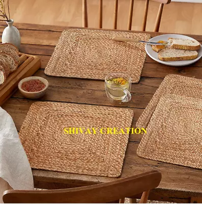 Table Mat 100% Natural Jute Square Coaster Mat Braided Dining Table Placements • $28.79