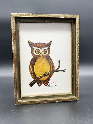 Vintage Arla Alexander Hand Painted Owl Kentucky Artist Framed Print • $32