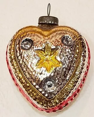Vintage Blown Glass Heart With Indented Star Bumpy Christmas Ornament • $28