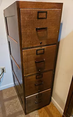 4 Drawer Antique Oak File Cabinet 52.5  Tall X 16.5  Wide X 25  Deep ~ VERY NICE • $1000