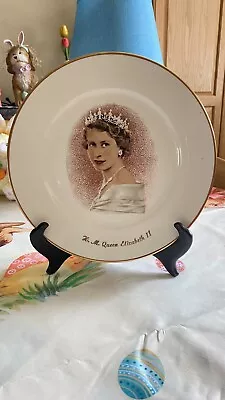 H.M. Queen Elizabeth II  Coronation Plate Gold Trim & Lettering 10  1954 • $24