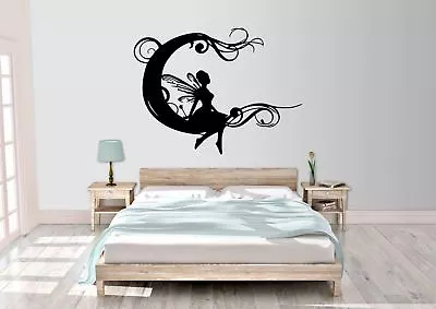 Fairy On The Moon Fairy Tail Fantasy Design Home Wall Art Decal Vinyl Sticker • £3.49