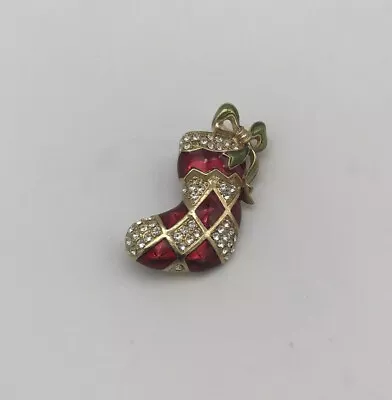 MONET Red Enamel & Rhinestone CHRISTMAS STOCKING PIN/Brooch • $17.99