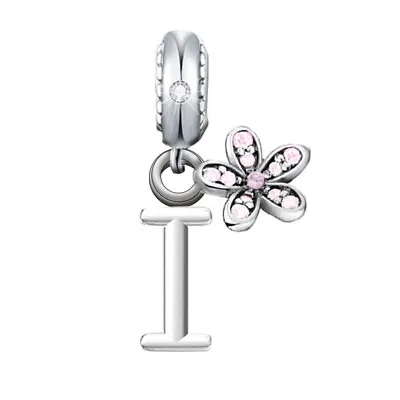 Letter I Name Initial Pink Daisy Flower Charm 💜 Genuine 925 Sterling Silver • £15.99
