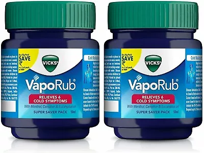 2 X Vicks Vaporub Vaporize Blocked Nose Cough Cold Nasal Congestion Headache 50g • $15.59