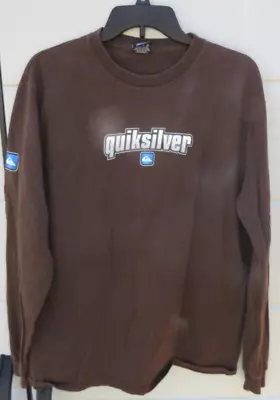 VTG Quicksilver Logo Brown Long Sleeve T-Shirt Tee Adult Medium Mexico Made • $10.99