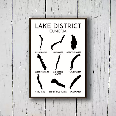 Lake District Lakes A4 Glossy Print - Lake District Outlines Travel Print • £12.50