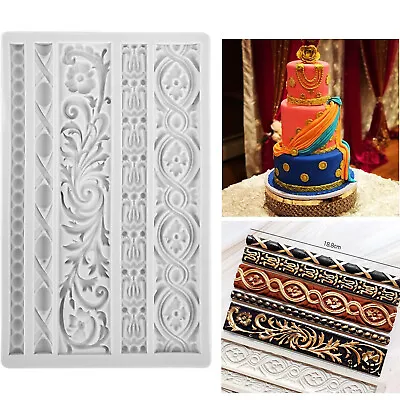 £7.59 • Buy Vintage Baroque Relief Silicone Cake Fondant Mold Border Frame Lace Baking Mould