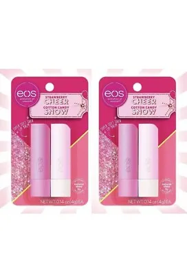 Eos Holiday Lip Balm Sticks Strawberry Cheer & Cotton Candy LOT OF 2  • $12.99