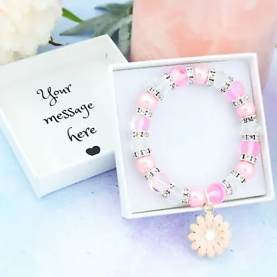 Pink Daisy Bracelet Flower Girl Jewellery Bridal Party Gift Beaded Bracelet • £9.99