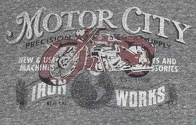 Lucky Brand T Shirt Mens XL Gray Long Sleeve Motor City Iron Works Motorcycle • $10.95