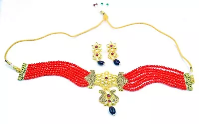 Indian Gold Plated Choker Necklace Wedding Jewelry Set For Women • $9.50