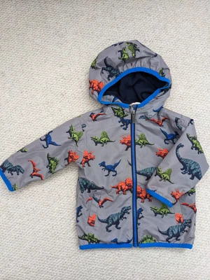 £5 • Buy Hatley Grey Dinosaur Fleece Lined Hooded Rain Coat 2 Yrs Good Condition