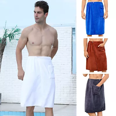 Mens Bath Skirt Wrap Pocket Towel Bathrobe Shower Beach Spa Bathing Bathhouse • $20.32