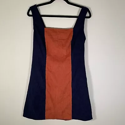 Zaful Dress Women’s 6 Navy/Brown Block Corduroy Sleeveless Square Neck Shift • $14.99