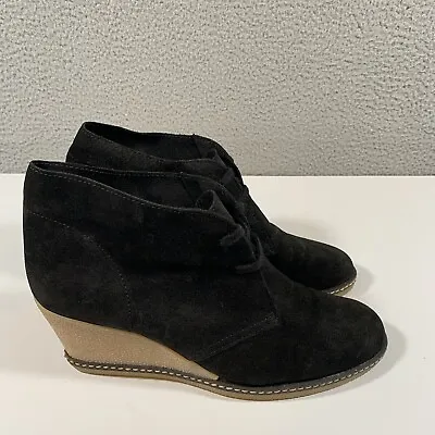 J. Crew MacAlister Wedge Ankle Booties Womens Size 10 Black Suede Leather Desert • $24.99
