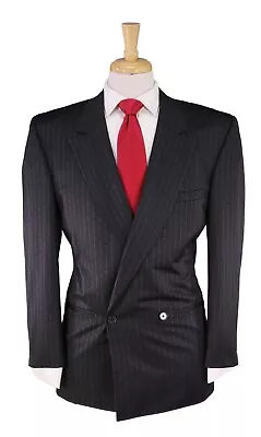 Gianni Versace Vintage 1980's Broken Pinstripe Double Breasted Wool Suit 36R • $249