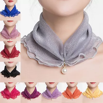 Women Scarves Headband Lace Stretch Headscarf Pearl Pendant Neck Wrap Scarf • £3.72