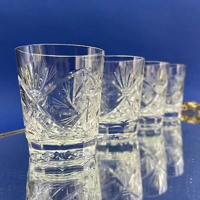 Vintage Crystal 3.5” Whiskey Old Fashioned Whiskey Glasses Set/4 Pinwheel Cross • $70