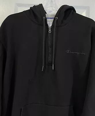 Men’s Champion Quarter-Zip Hoodie Black Size LARGE PullOver Sweatshirt • $12.99