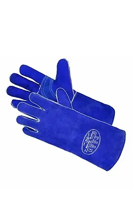 Heat Resistant Leather Stove Gloves Size 10 XL Blue MIG Welding Gauntlets • £4.99