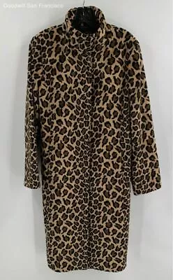 Zara Womens Brown Black Animal Print Long Sleeve Bodywarmer Overcoat Size Medium • $34.99