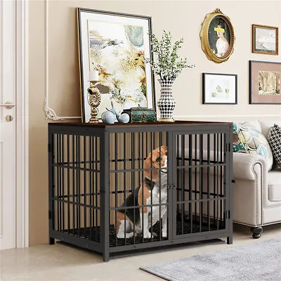 £115.92 • Buy XL Large Wooden Dog Crate Pet Cage Strong Wire Kennel Indoor End Table Furniture
