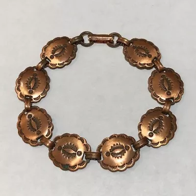 Vintage Etched Southwest Indian Style Genuine Copper Link Bracelet 8” Long • $38