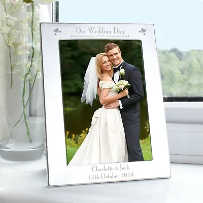 £13.99 • Buy Personalised Our Wedding Day Photo Frame Silver 5x7 Engagement Gift Present