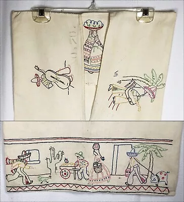 Vintage Clothespin Holder Bag Embroidered Mexican Scenes Double Sided 16x22 • $10.99