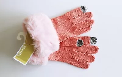 MICHAEL Michael Kors Cute Faux Fur-Trim Knit Touch Gloves OS $68 Blush Pink Trim • $18.99